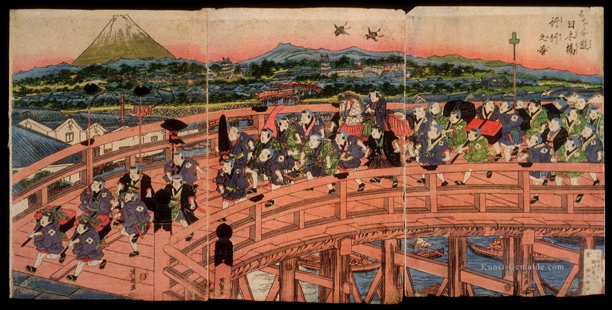 Kinder sind eine Prozession auf der Nihon Bridge 1820 Keisai Eisen Ukiyoye Ölgemälde